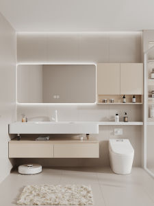 Smart Integrated Basin Oak Bathroom Cabinet Face Washing Basin Bathroom Vanity Countertop with Lighting Modern Minimalist Style