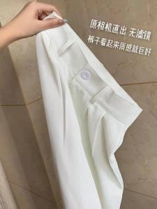 กางเกงขายาวทรงตรงผ้าไหมน้ำแข็งบางสำหรับผู้หญิง กางเกงขายาวทรงหลวมสบาย ๆ ฤดูร้อน กางเกงขายาวทรงสูทสีขาวสำหรับผู้หญิง