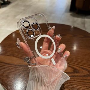 CrashStar With Lens Films MagSafe Ultra-thin HD Transparent Clear Hard PC Phone Case For iPhone 16 15 14 Pro Max Plus 13 12 Pro Max Wireless Charging Phone Casing Shockproof Phone Cover With Full Cover Lens Camera Protection Hot Sale