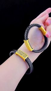 Abacus Leather Bracelet 18k Gold Plated Feng Shui Abacus Bracelet Represents Wealth Luck Career Trade Leather Bracelets For Men And Women.