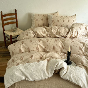 Retro Mid-century Floral Lace Patchwork Linen Bedding Set Soft Skin-friendly Four-piece Bed Sheet Cover Duvet Cover Bedding