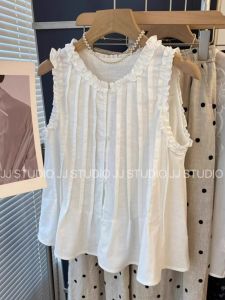 เสื้อเชิ้ตแขนกุดผ้าฝ้ายลินินสำหรับผู้หญิงในช่วงฤดูร้อน ดีไซน์เด็กผู้หญิง ทรงหลวม กระโปรงทรงเอ เสื้อเชิ้ตกระชับสัดส่วน