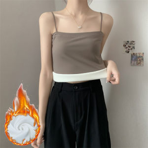 Womens Thickened Fleece Vest Autumn Winter Straight Cut Warm Top Underwear with Chest Pad Dervo Belted Suit Base Layer