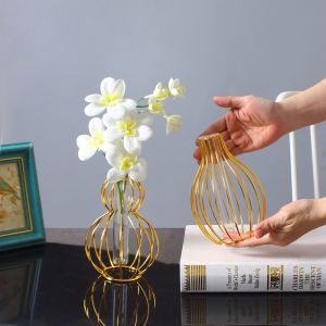 Scandinavian Accessible Luxury Dining-Table Decoration Table Top Wrought Iron Vase Hallway Flower Vase Gourd Spherical Shape Electroplating Metal