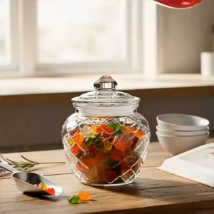 Lọ Thủy Tinh 1.25L Đựng Hạt Bánh Kẹo Vân Lưới Nổi Sang Trọng - Hũ Thủy Tinh Decor Bếp Đẹp GVVL1.25