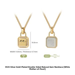 Double-sided S925 Silver Plated Gold Necklace with Zircon and White Mother-of-Pearl