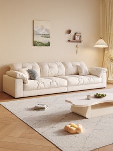 French Cream Style Puff Cotton Candy Fabric Sofa Living Room Modern Minimalist High Grade Velvet Small Apartment Straight Row Latex