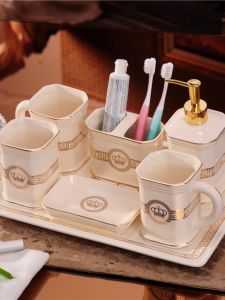 Luxurious European Style Ceramic Bathroom Set of Five Toiletry Kits Bathroom High Aesthetic Value Toothbrush Cup Rinse Cup Kit