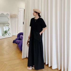 Large Size Korean Style Over Knee Long T-Shirt Dress for Women Loose Fitting A-Line Skirt Casual Summer Knitted Dress