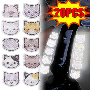 20pcs Car Reflective Sticker Cartoon Cat Diamond Grade Reflective Film Scratch Decoration Decal Universal Safety Cycling Accessories