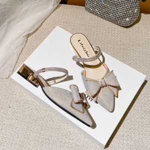 Womens Summer Outdoor Wear Pointed Toe Mules Slip-On Sandals Large Size Casual Comfortable Rubber Sole Ultra-Fine Fiber Leather