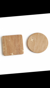 Tatakan Gelas Kayu 10x10x1 cm – Coaster Kayu Natural Tahan Air & Panas (Kotak/Bulat)