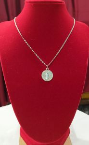St. Benedict Miraculous Silver Medal Ten cents size non Tarnish Stainless Silver 17inch. Chain Necklace for Protection Against Evil
