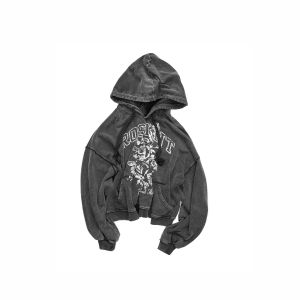1JINN STUDIO | American Style Rose Print Hooded Sweatshirt Loose Oversized