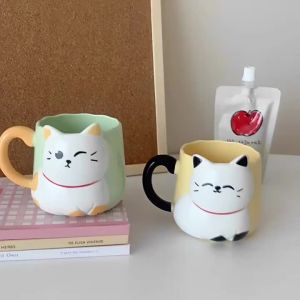 pdq | Ly Sứ Hoạt Hình 3D Nổi Hình Mèo Dễ Thương 450ml - Cốc Cà Phê Sữa Trà Thân Thiện Với Môi Trường Có Tay Cầm Quà Tặng Độc Đáo Cho Bữa Sáng Đồ Dùng Bàn Ăn