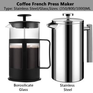 3H Barista Stainless Steel French Press Tea Coffee Pot/ Brewer/ Maker Borosilicate Glass Heat Resistance