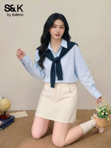 BALENO | Unique Blue Pseudo Two-Piece Womens Blouse
