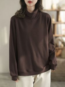 Double-Sided Dralon Thermal Fleece Shirt Autumn and Winter Half-High Collar Loose Tops Female New Arrival Artsy Simple plus Size Fleece-lined Long Sleeves