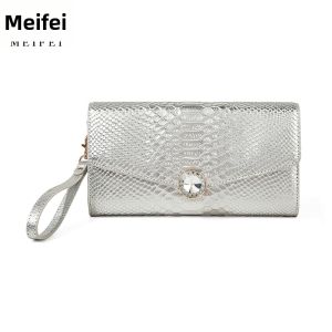 MEIFEI | Glittering Diamond Party Handbag Large Capacity Leather Crocodile Pattern