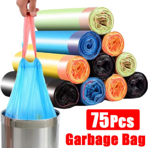 5Roll/75pcs 45*45cm Disposable Drawstring Garbage Bag / Thickened Handle Trash Bags / Portable Kitchen Garbage Bag / Multicolor Drawstring Plastic Trash Patch