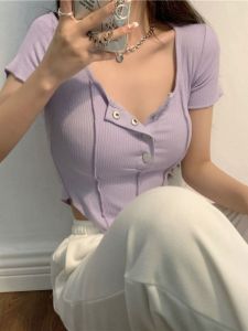 plus Size Womens Summer Pure Desire Hot Girl Short Tight Top Fat Sister Irregular Short Sleeve T-Shirt Commute Style Regular Length