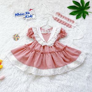 [V016] Váy Hồng Dolly Pastel Cho Bé Gái 4 Đến 30kg Chất Đũi Phối Ren