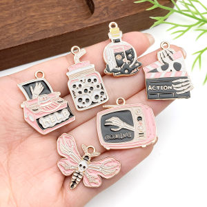 Bộ Mặt Dây Chuyền Halloween Vẽ Kiểu Xương Màu Hồng 5/8 Chiếc Mỗi Mẫu Chất Liệu Hợp Kim Kẽm Phong Cách Bohemia Dùng Làm Đồ Trang Sức Thủ Công