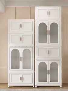 65-75cm Childrens Closet Foldable Toy Shelf Snack Storage Cabinet with Lock and Wheels