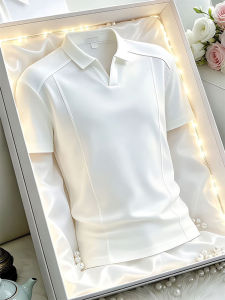 White Regular Fit Stitched V-Neck Polo Style Short Sleeve T-Shirt