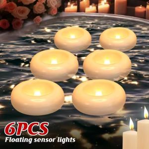 6PCS LED Floating Sensor Candles Battery Operated Waterproof Tealights Flameless Electronic Candle Wedding Party Decorative