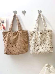 Corduroy Canvas Handbag Floral Mommy Bag Large Capacity Stroll Mom Outing Shoulder Bag Commuter Style Fashion Handbag