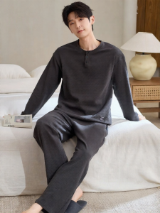 MiiOW | New Long Sleeve Pure Cotton Mens Pajamas Set Large Size for All Seasons Simple and Wearable