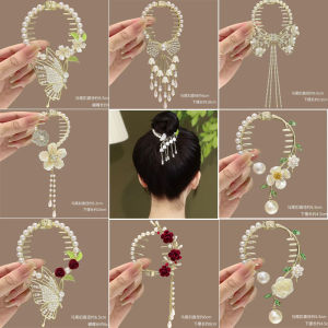 YIDAO🌸 กิ๊บติดผมลายดอกไม้พู่มุกสไตล์จีนสำหรับผู้หญิงกิ๊บติดผมหางม้าหรูหราอารมณ์