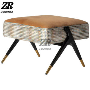 Modern Chinese Style Dining Chair Simple Solid Wood Patchwork Fabric Artistic Leisure High Table Chair Home Furnishing