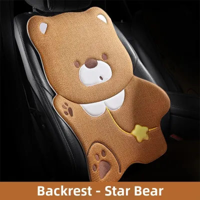CapitAuto | Cartoon Bear Cotton and Linen Car Seat Cushion