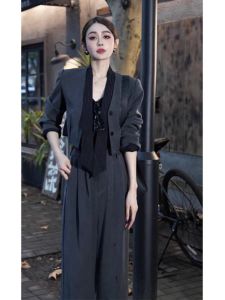 Fashionable Korean Style Autumn New Arrival Two-Piece Suit Wide Leg Pants Outfit for Women in the Workplace Minimalist Aesthetic