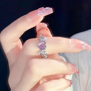 925เงินสเตอร์ลิงแหวนตาแมวมีหนามสีชมพูน่ารักสไตล์เท่หวานสำหรับผู้หญิงแหวนเข้าชุดเจ้าอารมณ์