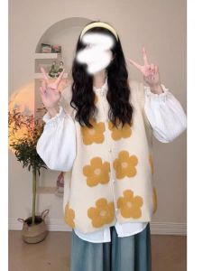 plus Size Womens Cardigan Sweater Spring Autumn Loose Knitted Floral Embroidery Vest Open Front Korean Style Comfortable Fit