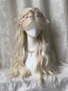 65CM Cosplay Wig Long Hair Wig with Bangs Big Wave Fluffy and Face Shaping Cos Daily Curly Hair Full Head Cover Wig