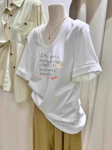 Sweet And Spicy Girl Ins Style Printed U-neck Short Sleeve T-shirt Womens Summer 2025 New Arrival Shoulder Length Loose Versatile Top