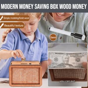 Hfh-Money Box Modern Money Saving Box Wood Money Handmade Reusable Piggy Bank With Saving Goal And Numbers
