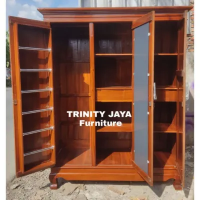 Lemari Pakaian Rak Hijab 3Pintu Kayu Jati/trinityjayafurniture