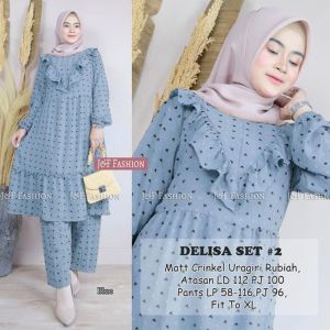 SETELAN TUNIK WANITA DEWASA MOTIF POLKADOT LENGAN PANJANG KULOT PANJANG SELETING DEPAN BUSUI DELISA TERLARIS TERBARU KEKINIAN MATT Air FLO CERINGKEL URAGIRI