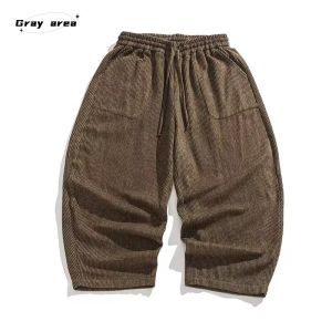 Quần Nhung Kẻ Rộng Rãi Mùa Thu Đông Phong Cách Nhật Bản Cổ Điển Cho Nam Và Nữ Quần Ống Rộng Cạp Chun Dài Thường Ngày