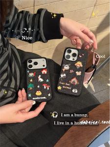 Full Cover Embroidered Dog And Rabbit House Phone Case for  17 pro Max 16 pro 15 Girl 13 Cute And Cool Korean Style Soft Silicone Protective Cover