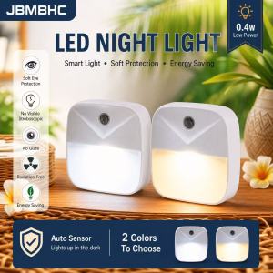 JBMBHC Smart Auto ON/OFF Mini LED Night Light – Eye-Protecting Wall Lamp with Sensor for Bedroom Bathroom Hallway 0.4W Energy Saving EU Plug (Warm/Cool White)