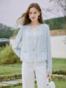 XIANGYING | Elegant French Style Short Jacket Blue Tassel Sequin