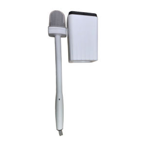 Bộ 1 Bàn Chải Vệ Sinh Bằng Silicon Có Giá Đỡ Tay Cầm Dài Linh Hoạt Thân Thiện Với Môi Trường Hiệu Quả Cao Gắn Tường Kèm Hộp Đựng Khăn Giấy
