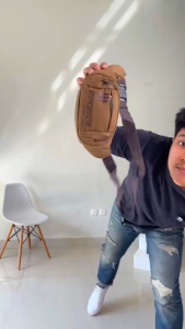 Tas Selempang Pria Waistbag Pinggang Cowok Premium Kanvas Tebal Kuat HG 619 Coklat