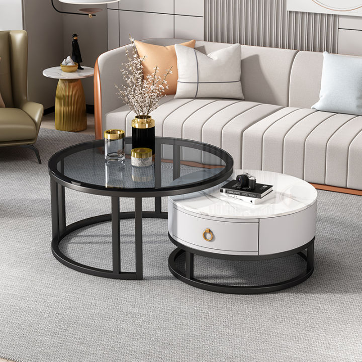 Stone Plate Coffee Table Living Room Home Small Apartment Retractable ...